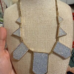 Halston Heritage Gold Tone Grey Shagreen Geometric Bib Statement Necklace‎
